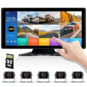 5 Channels RV Backup Camera System,10.36" IPS Quad Split Touch Screen Monitor...