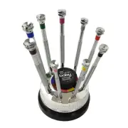 Boley set of 9 screwdrivers on a rotating base with spare flat blades