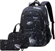 [Generic] Primary and Secondary School Students Backpack Schoolbag with Lunch Bag and Pen Bag Black Starry Sky