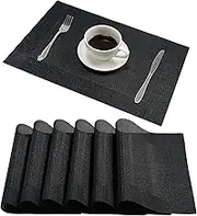 DOLOPL Placemats PVC Black Placemat Table Mats Set of 6 Easy to Clean Heat Resistant Wipeable Non-Slip Farmhouse Modern Placemats for Dining Kitchen Restaurant Thanksgiving Christmas Table