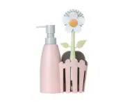 4pc Vigar Florganic Brush/Sink Caddy/Sponge Set w/ 340ml Soap Dispenser Pink