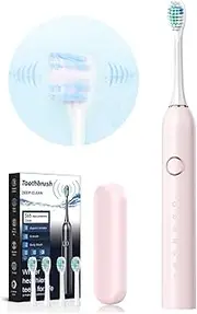 6-in-1 Sonic Electric Toothbrush, Travel Electric Toothbrush for Adults, 6 Cleaning Modes, 30s Partition Reminder, Teeth Whitening, with 8 Brush Heads and Travel Case, 3h Charge for 60 Days (Pink 4 heads)