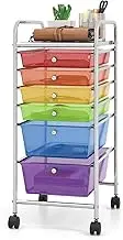 Julimoon Rolling Storage Cart with 6 Drawers,Mobile Storage Drawers Organizer, Multipurpose Plastic Utility Cart with Wheels for Home Office School Garage (Rainbow & Clear)…