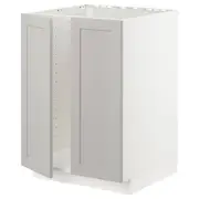 METOD base cabinet for sink + 2 doors, white/Lerhyttan light grey, 60x60x80 cm