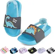 [Tsukare] Toddler Boys Girls Slides Sandals with Elastic Strap Non-Slip Flip Flop Lightweight Little Kids Shower Slippers Beach Pool Shoes