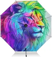 [PDZRMY] UV Protection Travel Umbrella Lion Colors Head Compact for Rain and Sun - Auto Open and Close UPF 50+ Windproof Portable 46” Sun Umbrella for Women and Men