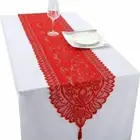 Red Flower Embroidered Floral Lace Table Runner Tablecloth Dining Table Decor