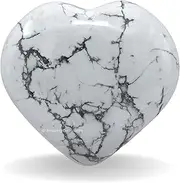 Howlite Crystal Heart Palm Stone - Pocket Massage Worry Stone for Natural Body Chakra Balancing, Reiki Healing and Crystal Grid