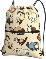 EdWal Hairy Ferret Print Drawstring Backpack Gym Bags Sports Bags With Zipper Pocket For Travel Beach, Black, One Size