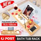 Bathroom Bamboo Bath Caddy Wine Glass Holders Table Tray Bathtub Rack Soap Shelf