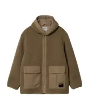 Carhartt WIP Hooded Logo Patch Fleece-Texture Jacket S Brown