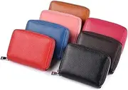 [MOBUTOFU] Mini Credit Card Case Organizer Holder 11 Pockets Zipper Closure Leather Brown Id Card Bag for Travel