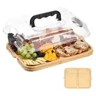 Charcuterie Board with Lid and Handle Portable Cheese Board 2 Compartment Black