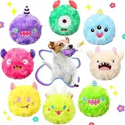 HyDren 8 Pack Soft Squeaky Dog Ball Toys 2 In1 Fuzzy 4" Dog Balls with Squeakers Plush Funny Puppy Ball Bulk Small Dog Valentine Toys Monster Dog Chewers for Small Medium Puppy Dog Pet (Cute)