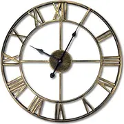 Vintage Large Wall Clock Large Outdoor Garden New Large Roman Numerals Huge Open Face Metal Black Gold Forging
