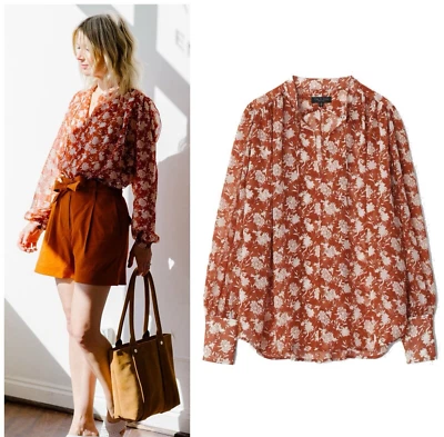 NWT $350 Rag & Bone Carly Floral Tie Top In Pecan Size: Large
