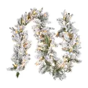 274cm Snowy Atica Pre-Lit Warm White LED Snowy Finish Christmas Garland