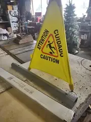 31" Yellow Pop-Up Safety Cone With Storage Tube Janitor Restaurant Caution Flag