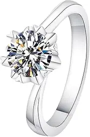 [LOEXZAH] 2 Carat Moissanite Rings for Women Sterling Silver Diamond Ring for Wedding Promise Engagement Birthday Present (6.5,2carat), stone, 6-prong-setting