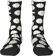 [EdWal] Soft White Daisy print Moisture Wicking Socks Sports Socks for Men and Women Warm thermal Boot Hiking Socks