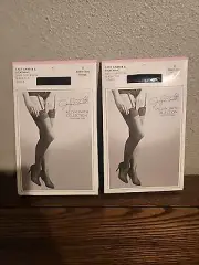 2 Jaclyn Smith Lace Garter & Stocking Thigh High Silky Sheer Leg Size B Black