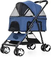 Pet Stroller Pet Stroller Four-Wheel Pet Stroller Folding Pet Stroller Lightweight Pet Stroller Outdoor Pet Stroller Small Pet Stroller(Blue,Medium)