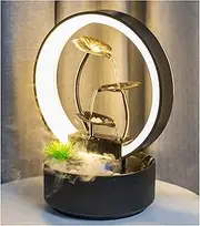 Tabletop Water Fountain Indoor Desktop Metal Lotus Leaf Desktop Fountain with LED Lamp, Living Room Table Lamp Fortune Running Water Fountain Living Room Office Decoration Housewarming Gift Office Rel