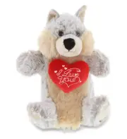DolliBu I LOVE YOU Wolf Super Soft Plush Hand Puppet Animal with Heart - 9"