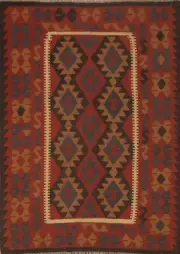 Southwestern Pakistani Kilim Area Rug 5x6 Flat-woven Wool Carpet