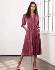 Anthropologie Pilcro Marta Tiered Corduroy Midi Dress L Wine Red NWT