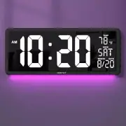 16” Large Digital Wall Clock with Remote Control and 7 Night Light, 4 Level D...
