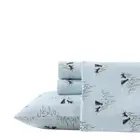 Dog Friends 4-Piece Medium Blue Graphic Flannel Queen Sheet Set