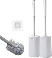 Premium Toilet Brush and Holder 2 Set - 48 cm Long Handle Wall Mounted, drip Proof Design, Thick bristles for deep Cleaning, Grey (2 Toilet Brush Set Gray)