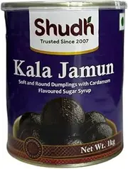 SHUDH Kala Jamun – Authentic Indian Dessert, Soft & Juicy, 1Kg Pack – Traditional Sweet in Syrup – Ready to Eat – Perfect for Festivals & Celebrations
