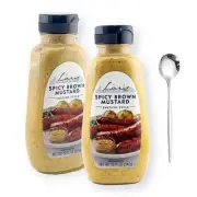 Lars Own Spicy Brown Mustard Swedish 12 Oz X 2 w Stainless Steel Spoon (3Pc Set)