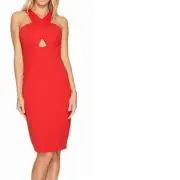 Aidan Mattox Women's Dress Sheath Crepe Cutout Front Halter Red Sz 14