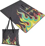 Picnic Basket Set Large Beach Beach Blankets Waterproof Sandproof for Adults Picnic Items Black Fluorescent Cool Flame Color 60x80in