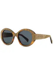 Celine Crystal-embellished Round-frame Sunglasses - Brown Havana ONE SIZE