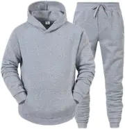 Men's Tracksuits Set Plain Fleece Pullover Kangaroo Pocket Hoodie Jogging Bottom