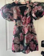 ASOS LUXE organza bubble mini dress with puff sleeves in black floral print 8