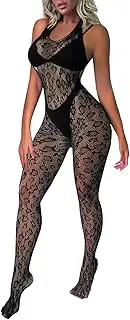 [Buitifo] Woman Lingerie Body Stocking Leopard Fishnet Bodysuit Full Body Jumpsuit Rave Outfits