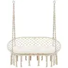 Hammock Chair Macrame Hanging Swing with Cushion,Hanging Cotton Ropes, Metal ...