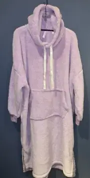 2XL Long Hooded Fleece Pull Over Robe Purple, Pocket, Walking Vents, Soft NWT