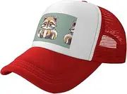 [MDATT] Cartoon Cute Raccoon Mesh Baseball Cap Adjustable Twill Bulk with Ponytail Hole Washed Dad Hat for Men Women