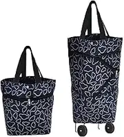 Cocobuy Folding Shopping Bag with Wheels Foldable Shopping Cart Grocery Bags Shopping Trolley Bag on Wheels