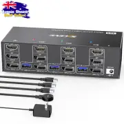 8K Triple Monitor KVM Switch 3 Port, DisplayPort 8K@30Hz, HDMI 8K@60Hz, USB 3.0