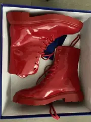 New Stuart Weitzman patent leather lace up women ankle boots size 6.5 red