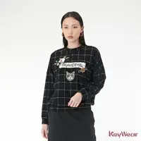 在飛比找momo購物網優惠-【KeyWear 奇威名品】趣味拼貼圖紋格子上衣
