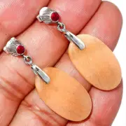 Natural Orange Aventurine & Ruby 925 Sterling Silver Earrings Jewelry E-1120