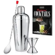 NutriChef 3 Pcs. Bartender Set w/ Cocktail Shaker, Jigger, and Bar Spoon